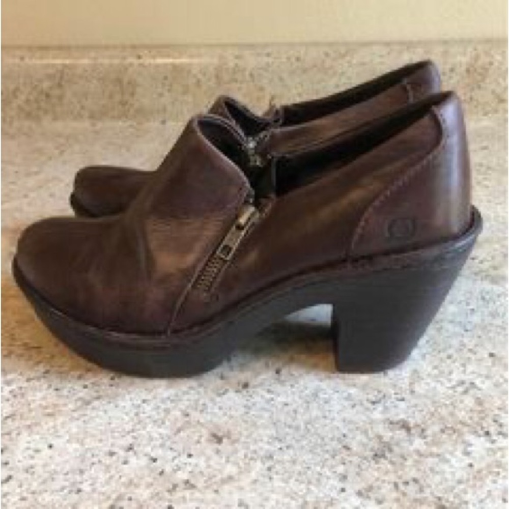 Born  Brown Leather Famke Heeled Clogs Womens Sz 8.5M